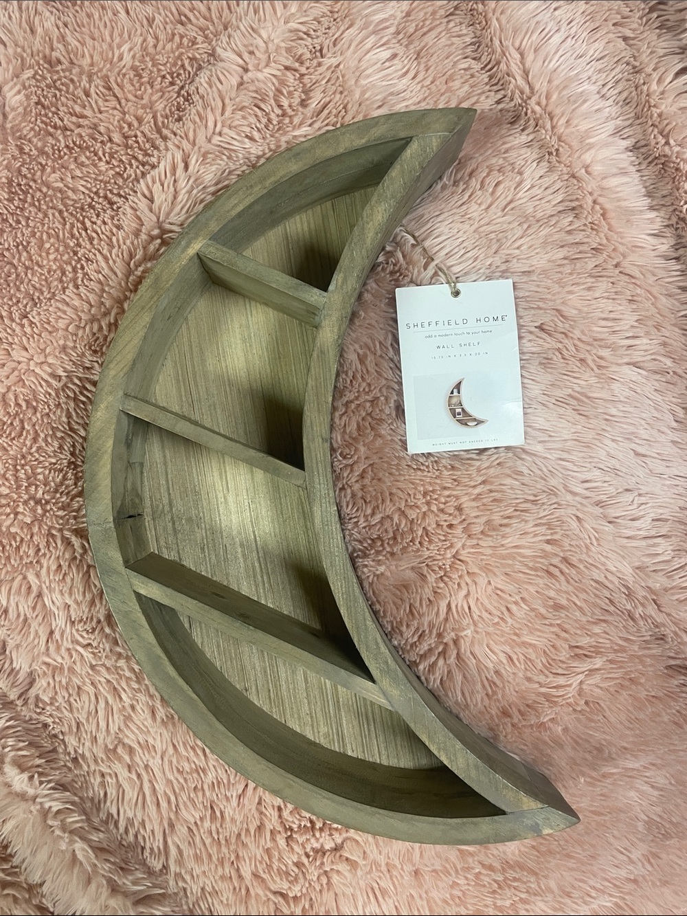 Sheffield Home Crescent Moon Wooden Shelf - Natural Gray Brown